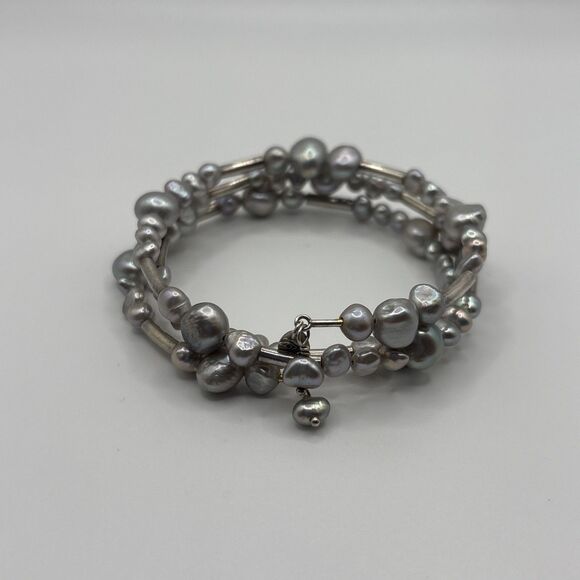 Silpada Sterling Silver Gray Pearl Wrap Bracelet B2184 .925 Freshwater Signed - Picture 1 of 9